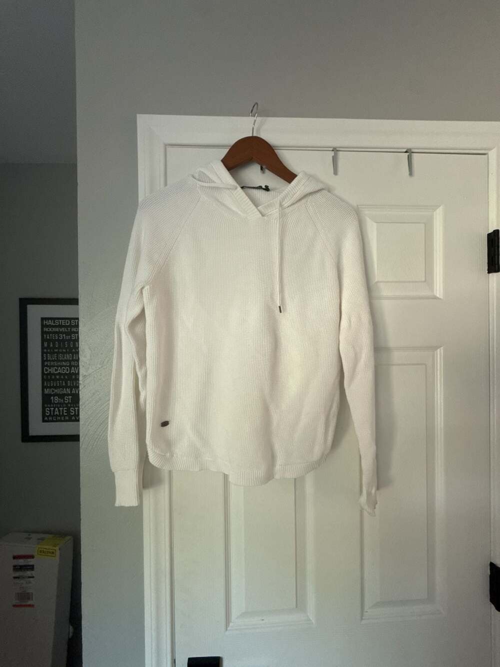 Lauren Ralph Lauren Women's White Waffle Knit Cotton Hoodie Sweater Size M